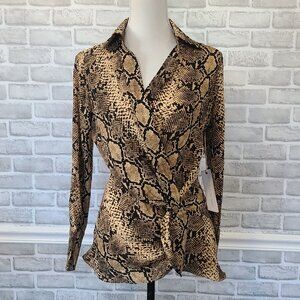 Harper Wren Snake Print Faux Wrap Front Blouse Top NEW Sm Glam Mobwife Boho